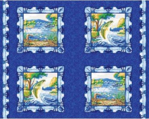 Bass Lake Fishing Fabric 4 Panels